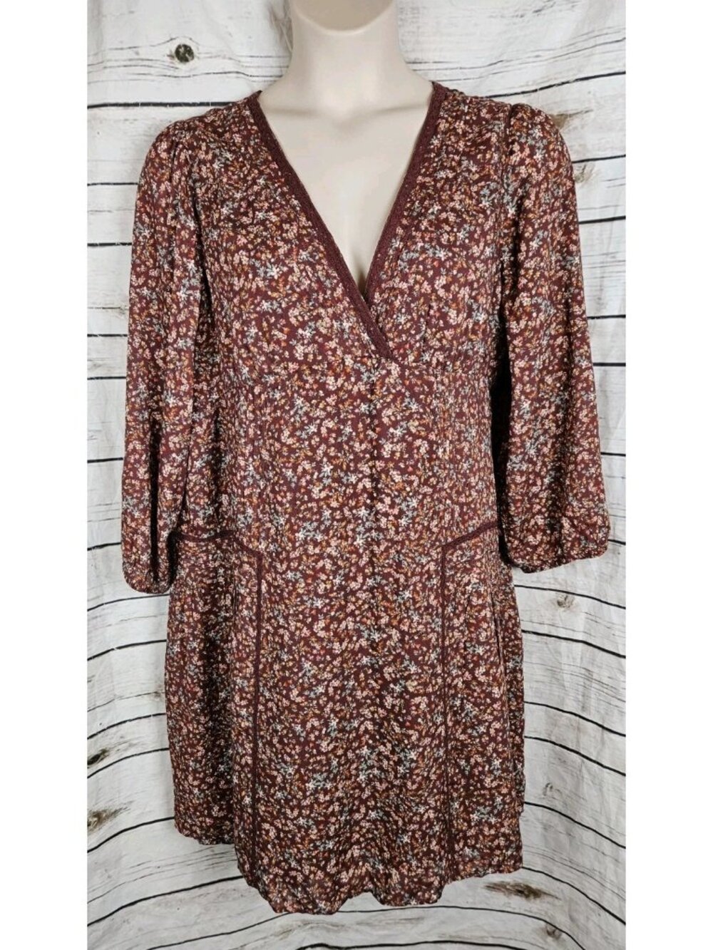 Lucky Brand Rust Floral Shift Dress XXL Lace Trim Viscose Boho Peasant Womens